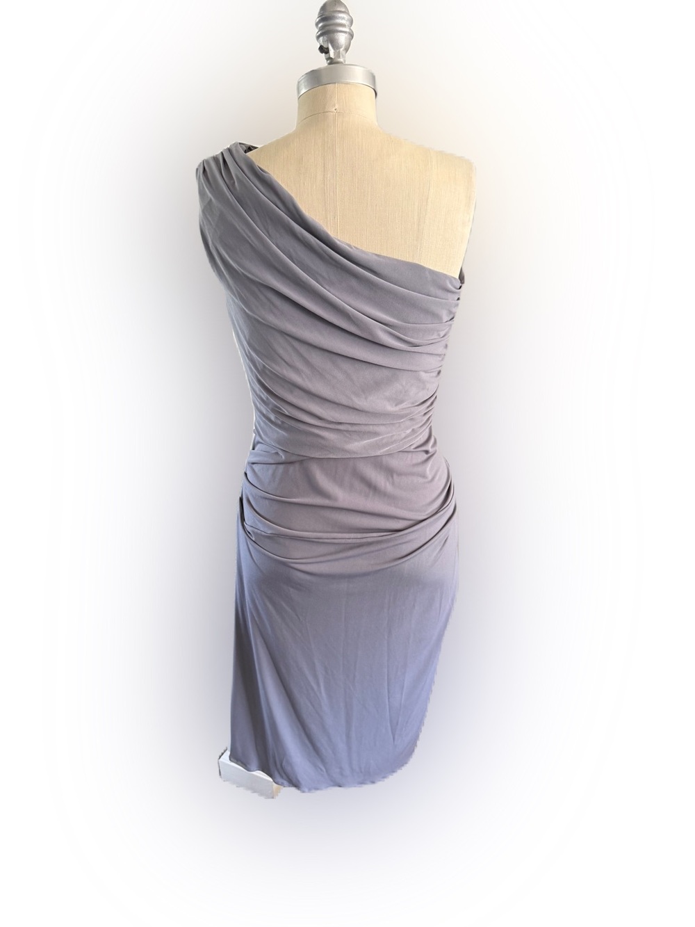 Maggy  London Gray Lined Over One Shoulder Elegant Dress. Size 12